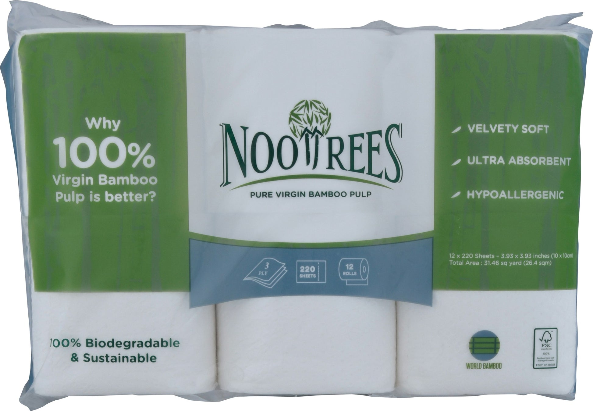 Nootrees Toilet Tissue 12 Rolls 22O Sheets (Pack of 4)