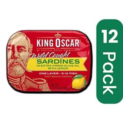 King Oscar Brisling Sardines in Extra Virgin Olive Oil with Lemon - 3.75 Ounce (Pack of 12)