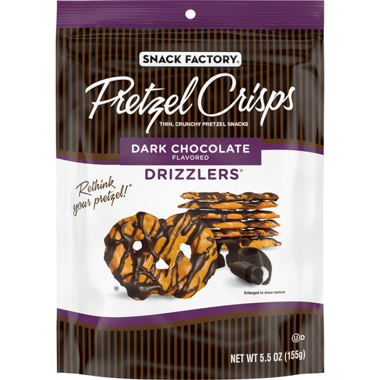 Snack Factory Dark Chocolate Drizzled Pretzel Crisps 5.5 Oz Pack of 12